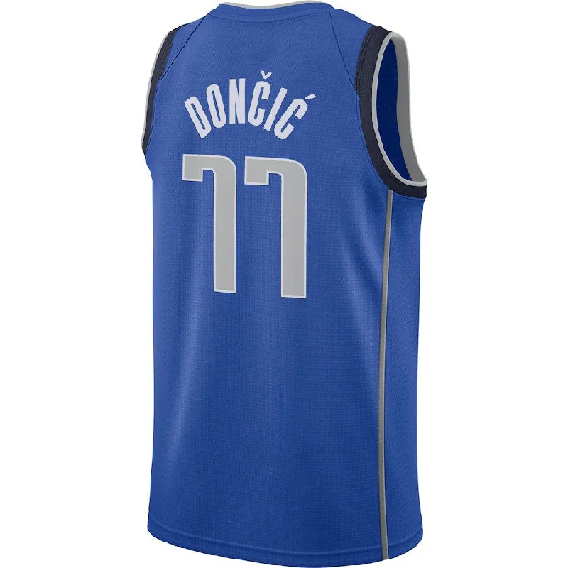 Custom basketball jerseys with team logos-D.Mavericks #77 Luka Doncic 2020-21 Swingman Jersey Blue Icon Edition Stitched American Basketball Jersey