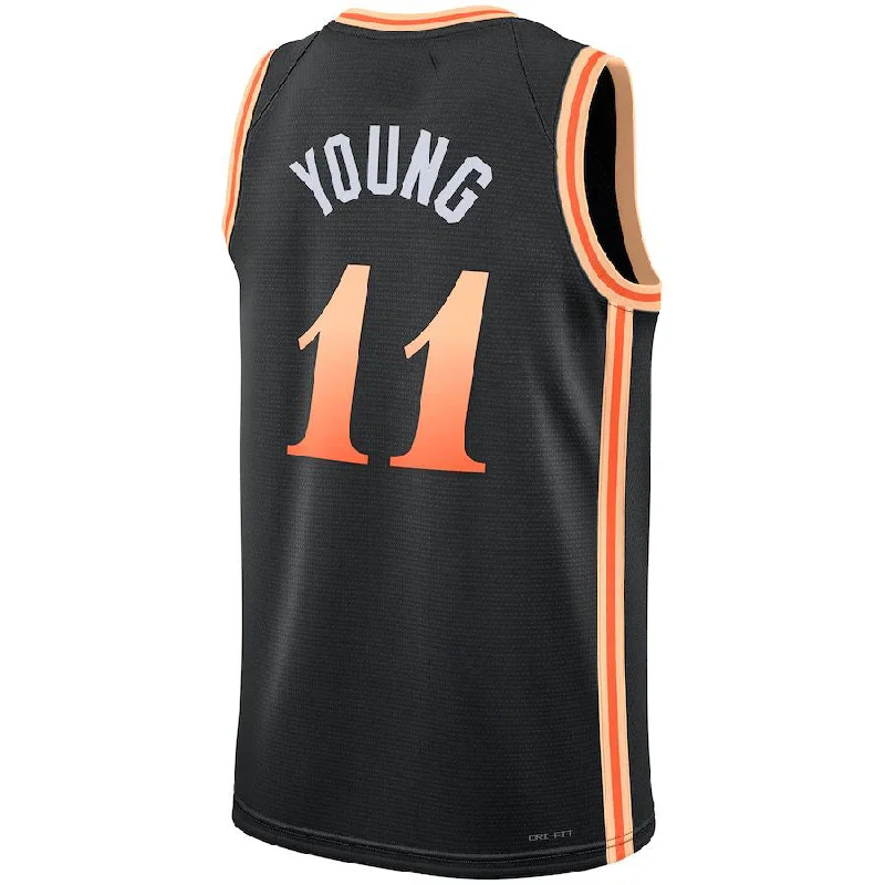 Lightweight basketball jersey for summer games-A.Hawks #11 Trae Young Unisex 2022-23 Swingman Jersey City Edition Black Stitched American Basketball Jersey