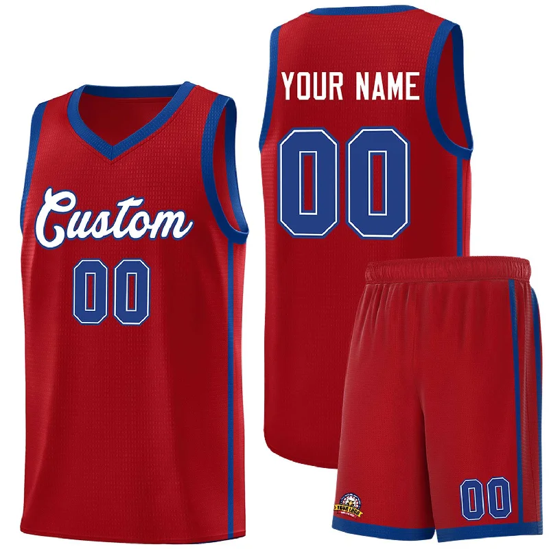 Custom basketball jersey for charity sports events-Custom Red White-Royal Side Two Bars Sports Uniform Basketball Jersey