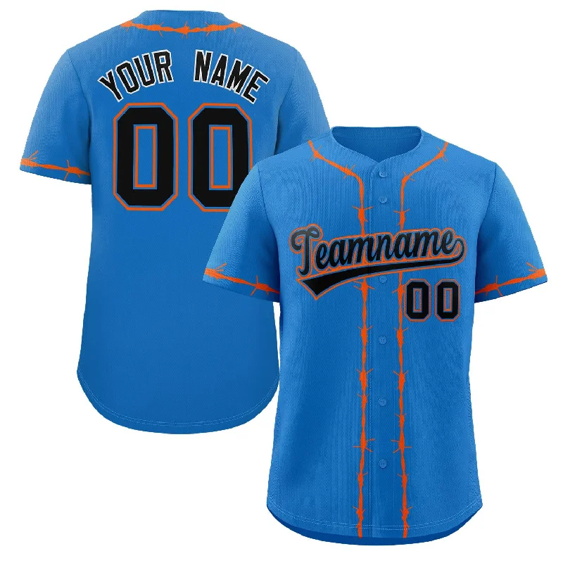 Baseball jersey for fall season with long sleeves-Custom Powder Blue Orange Thorns Ribbed Classic Style Authentic Baseball Jersey