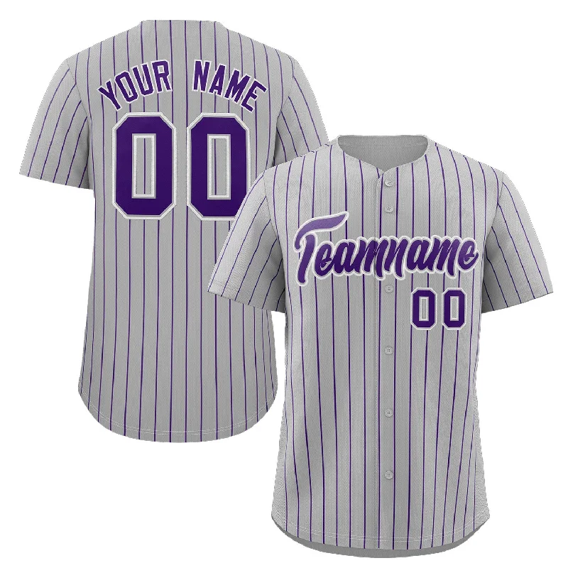 Lightweight baseball jersey for summer games-Custom Gray Purple-White Stripe Fashion Authentic Baseball Jersey