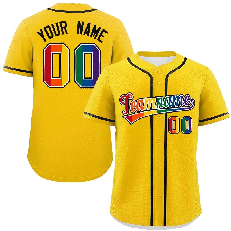 Custom baseball jersey with lightweight, flexible material-Custom Gold LGBT Rainbow For Pride Month Classic Style Authentic Baseball Jersey