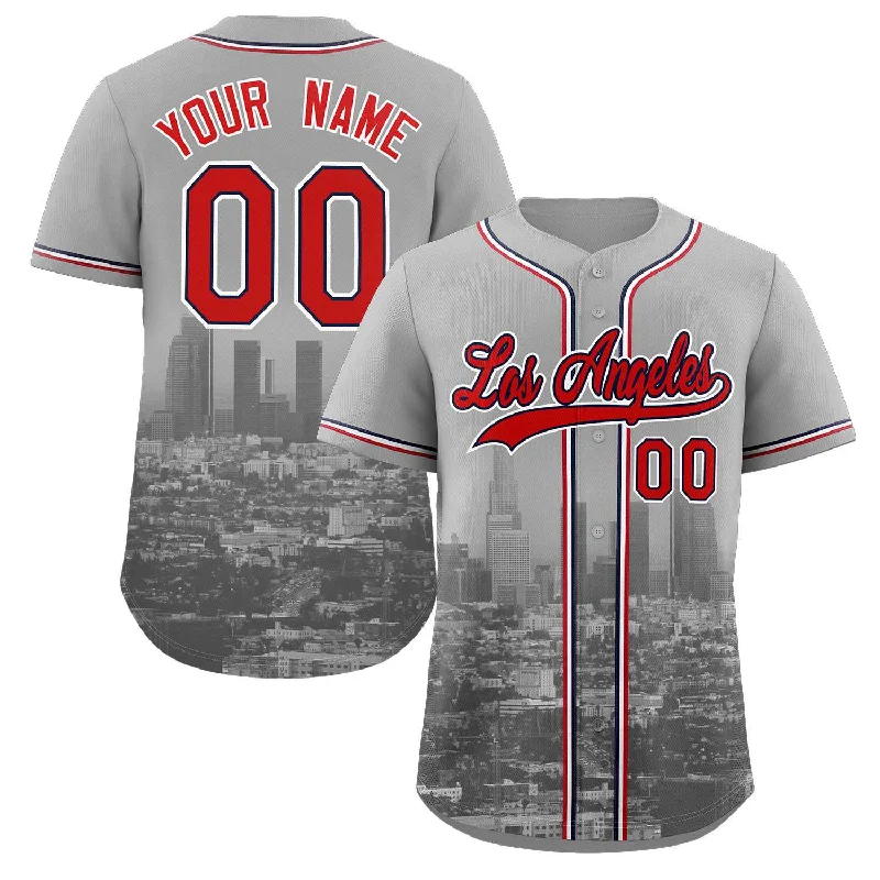 Baseball jersey with high-performance materials for active play-Custom Gray Red-Navy Los Angeles City Connect Baseball Jersey