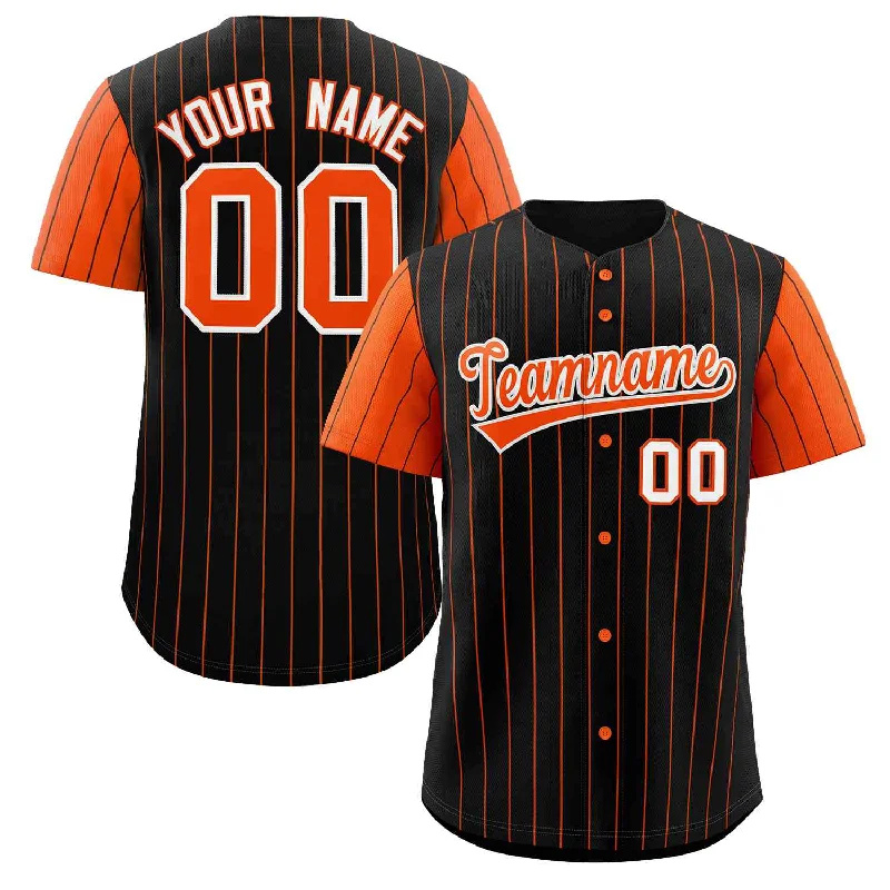 Custom baseball jersey with sublimated graphics-Custom Black Orange-White Stripe Fashion Raglan Sleeves Authentic Baseball Jersey