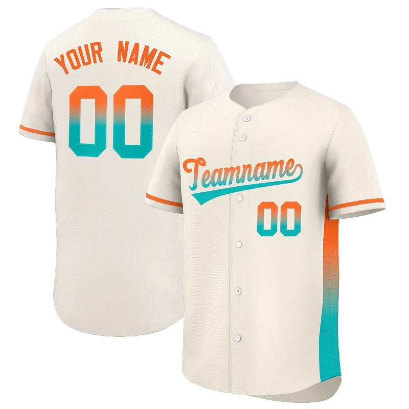 Custom baseball jersey for club teams and amateur leagues-Custom Cream Orange-Aqua Personalized Gradient Font And Side Design Authentic Baseball Jersey