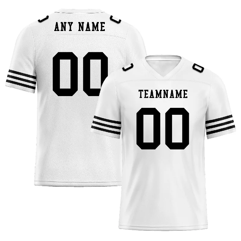 Custom soccer jerseys with team logos-Custom White Black Striped Sleeves Personalized Authentic Football Jersey FBJ02-D06032