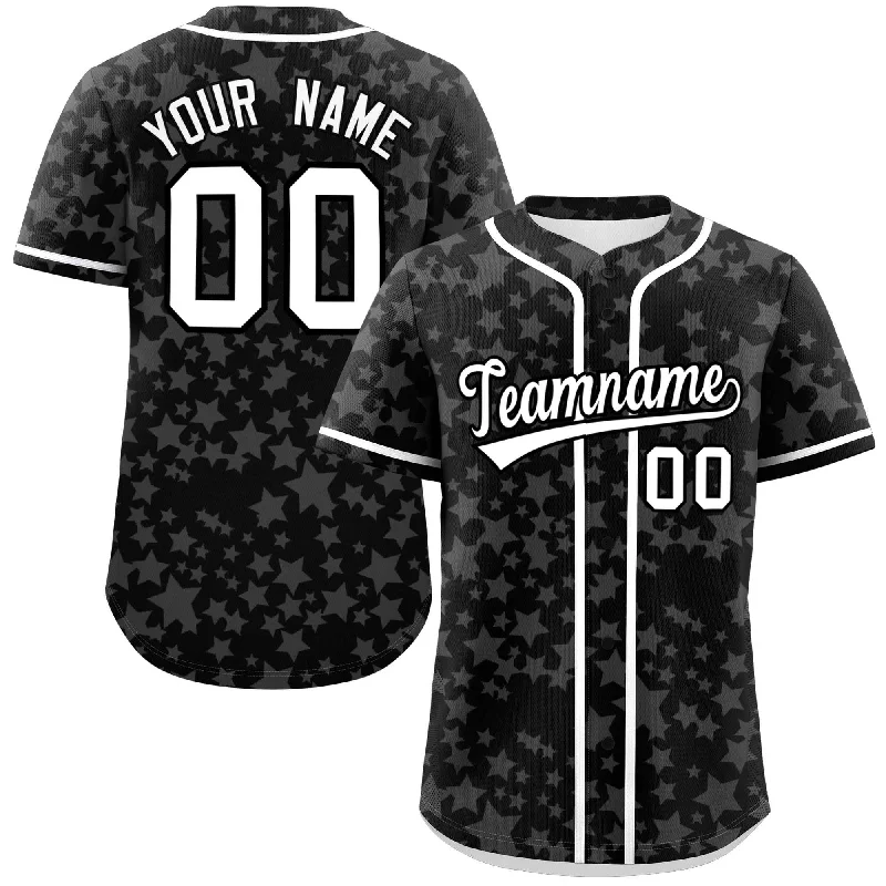 Custom baseball jersey for charity sports events-Custom Black White Personalized Star Graffiti Pattern Authentic Baseball Jersey