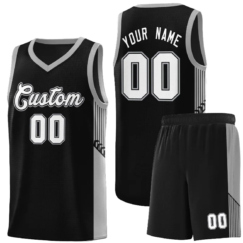 Basketball jersey with unique fabric blends for comfort-Custom Black White Side Stripe Fashion Sports Uniform Basketball Jersey