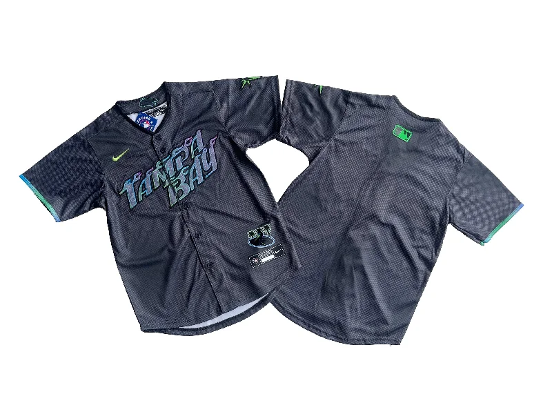 Custom baseball jersey for travel teams-KID Youth  Charcoal Tampa Bay Rays 2024 City Connect Limited Jersey