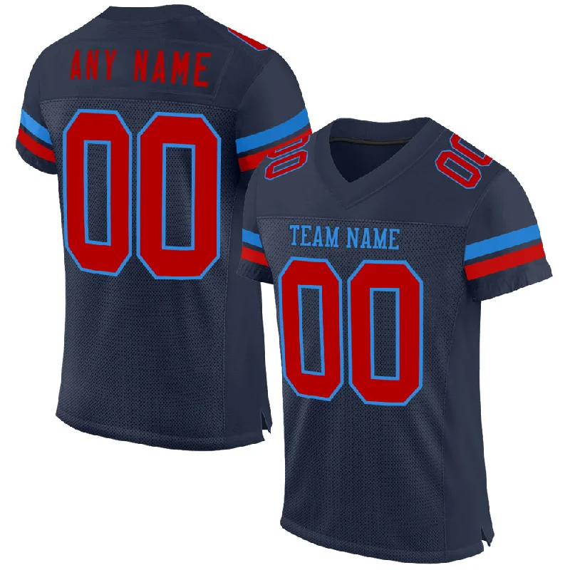 Custom soccer jersey with bold graphics for fans-Custom Navy Red-Powder Blue Mesh Authentic Football Jersey