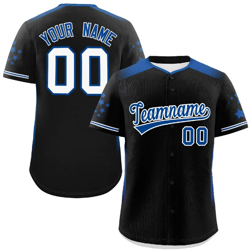 Professional baseball jersey for major leagues-Custom Black Royal Gradient Side Personalized Star Pattern Authentic Baseball Jersey