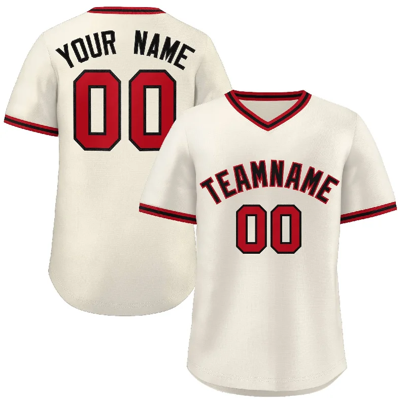 Custom baseball jersey for high school teams-Custom Cream Red-Black Classic Style Personalized Authentic Pullover Baseball Jersey