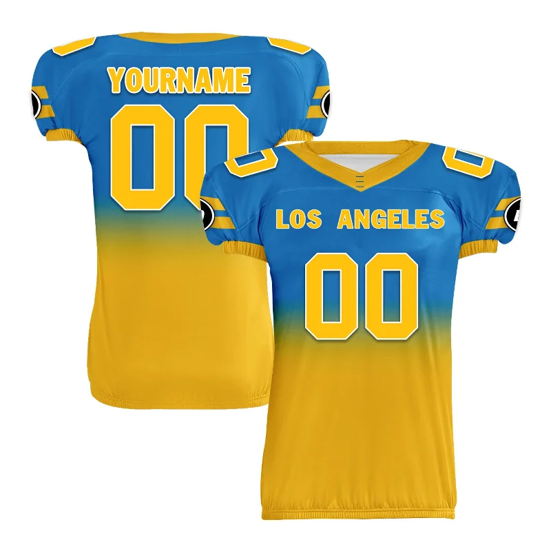 Rugby jerseys with anti-odor fabric technology-Custom Blue Yellow Fade Fashion Los Angeles High-Performance American Football Jersey FBJ06-D020252-22