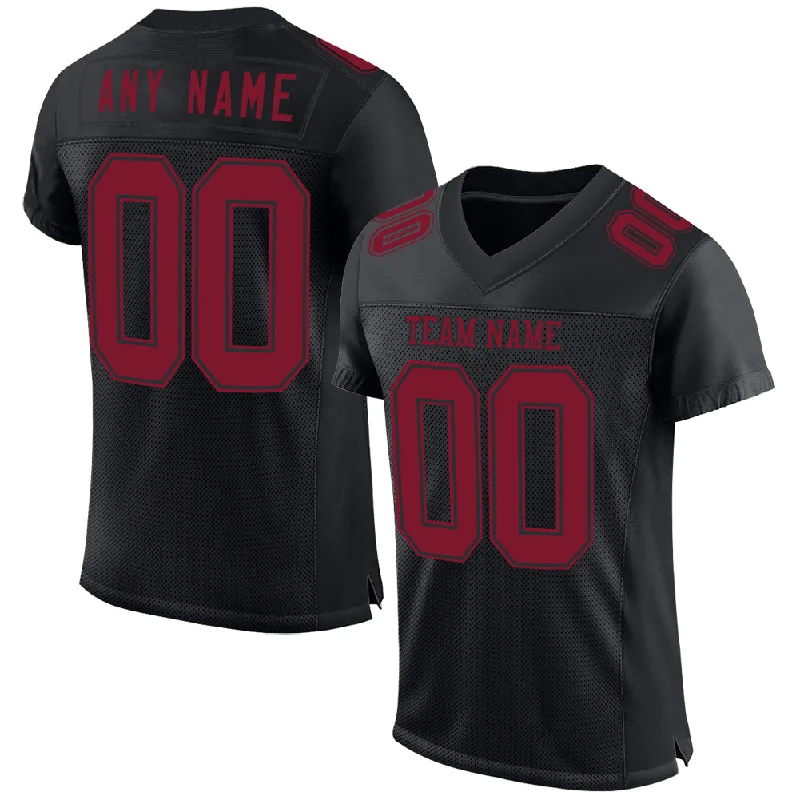 Soccer jersey with comfortable fabric for all-day wear-Custom Black Crimson Mesh Authentic Football Jersey