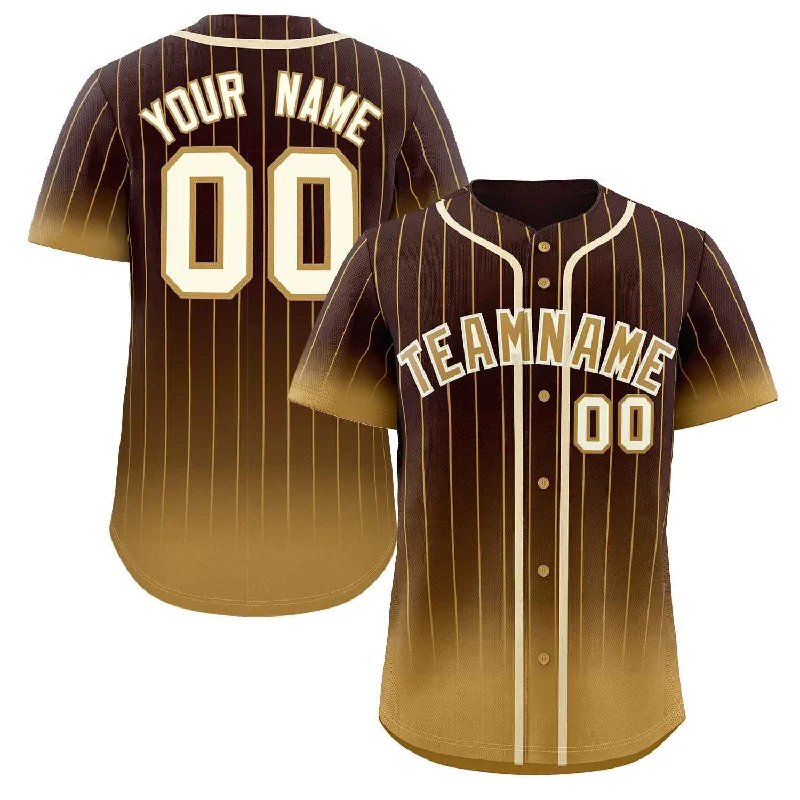 Baseball jersey with custom player patches-Custom Brown Old Gold-Cream Gradient Stripe Fashion Authentic Baseball Jersey