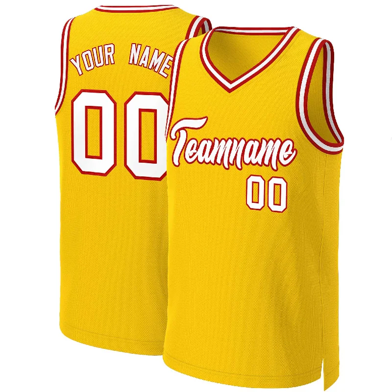 Personalized basketball jersey for gym wear-Custom Yellow White-Red Classic Tops Basketball Jersey