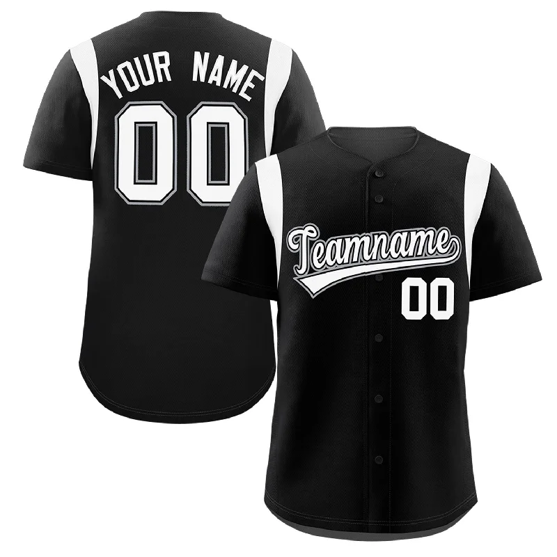 Baseball jersey with contrast stitching and piping-Custom Black White Classic Style Personalized Full Button Authentic Baseball Jersey