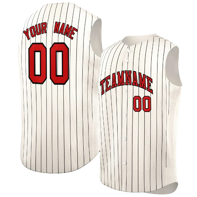 Soft cotton baseball jersey for casual wear-Custom Cream Red-Black Sleeveless Stripe Fashion Baseball Jersey