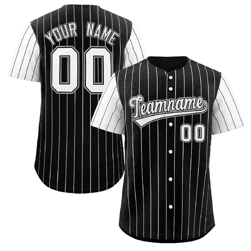 Authentic baseball jersey for fans-Custom Black White Stripe Fashion Raglan Sleeves Authentic Baseball Jersey