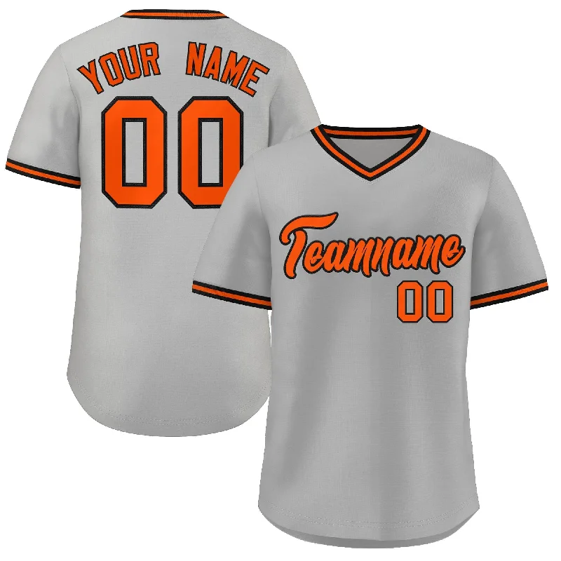 Custom baseball jersey for exhibition matches-Custom Gray Orange Classic Style V-Neck Authentic Pullover Baseball Jersey