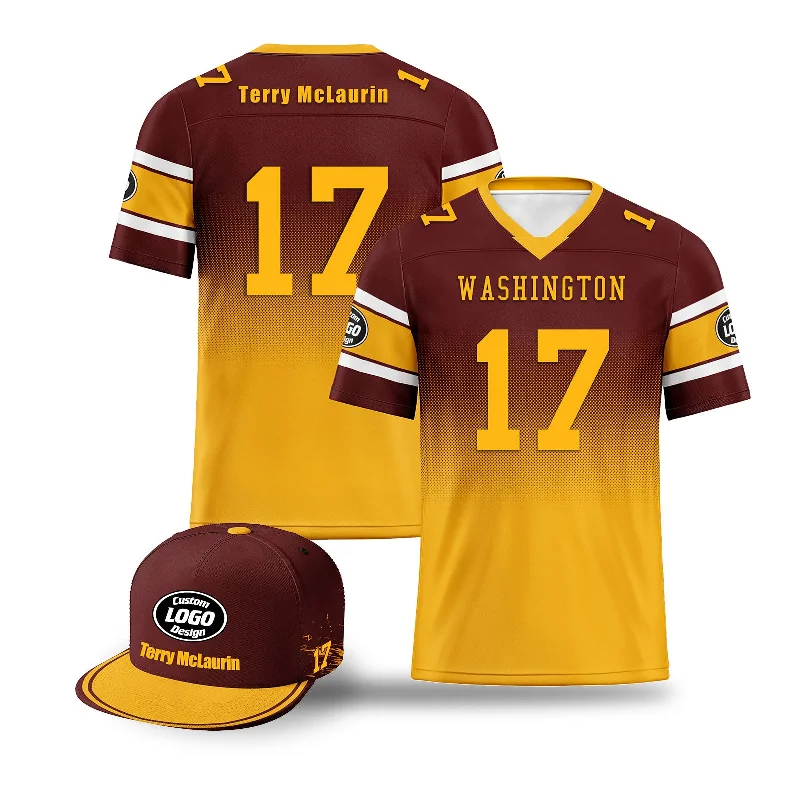 Soccer jersey with modern cut and stylish design-Custom Red Yellow Washington Football Jersey and Hat Combo Offer Personalized Combo ZH-D020326-31