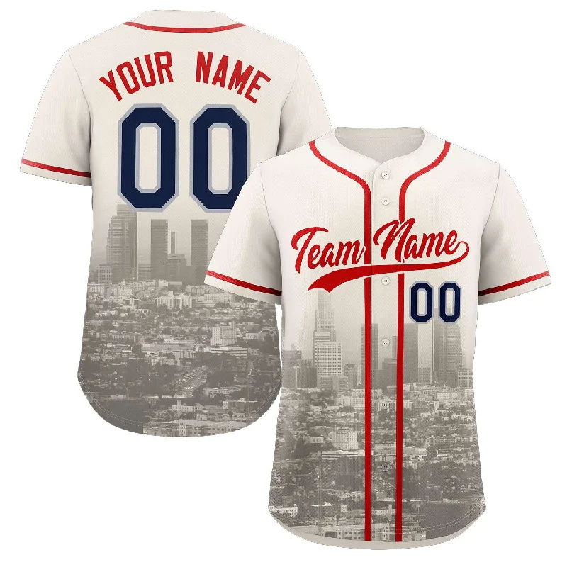 Custom baseball jersey for college baseball teams-Custom Cream Red-Khaki Los Angeles City Connect Baseball Jersey