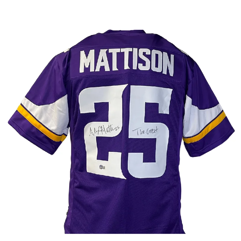 Soccer jersey for outdoor games with UV protection-Alexander Mattison Signed Custom Purple Football Jersey w/ 'The Great'