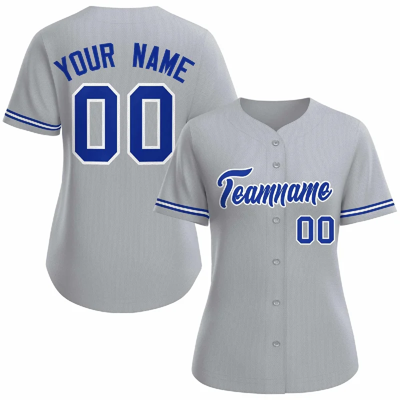 Baseball jersey with vintage team logos for collectors-Custom Gray Royal White Classic Style Baseball Jersey for Women