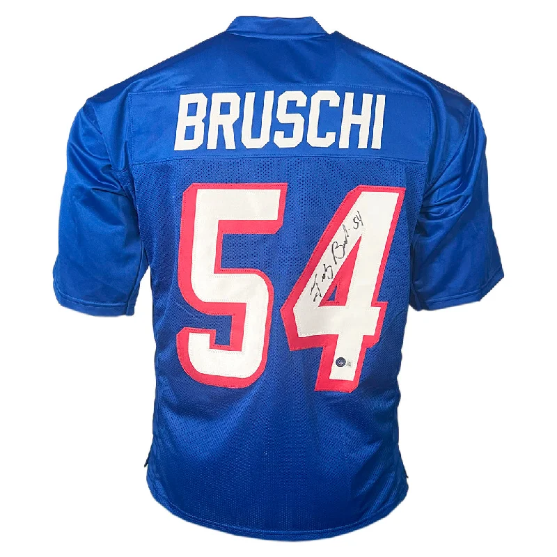 Custom rugby jerseys for corporate rugby events-Tedy Bruschi Signed New England Royal Blue Football Jersey (Beckett)