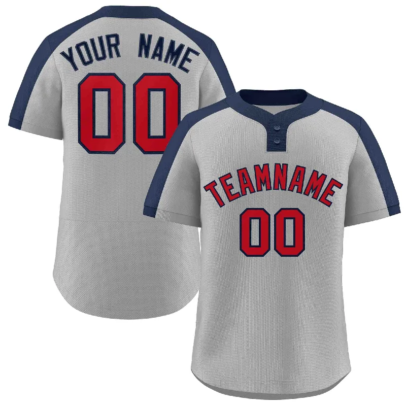 Classic baseball jersey with iconic team designs-Custom Gray Red-Navy Classic Style Authentic Two-Button Baseball Jersey