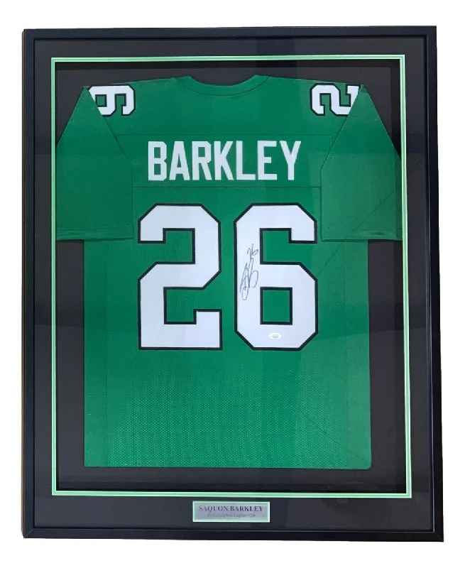 Soccer jersey with moisture-wicking lining for comfort-Saquon Barkley Philadelphia Signed Framed Kelly Green Football Jersey JSA