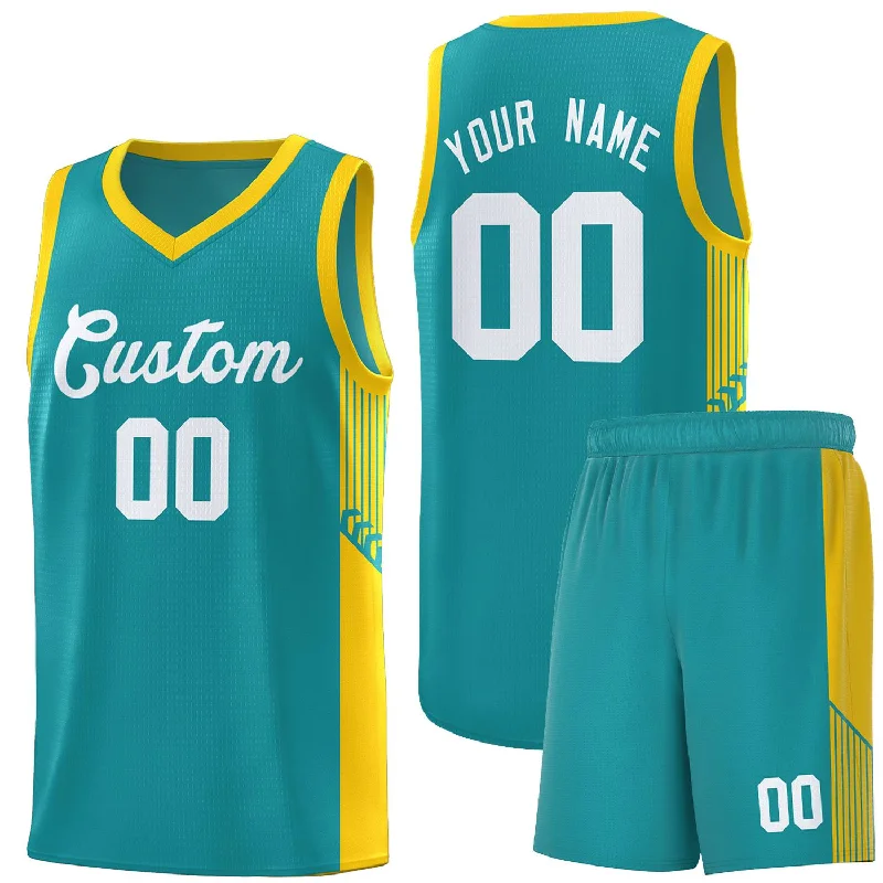 High-quality custom basketball jersey for schools-Custom Aqua White Side Stripe Fashion Sports Uniform Basketball Jersey