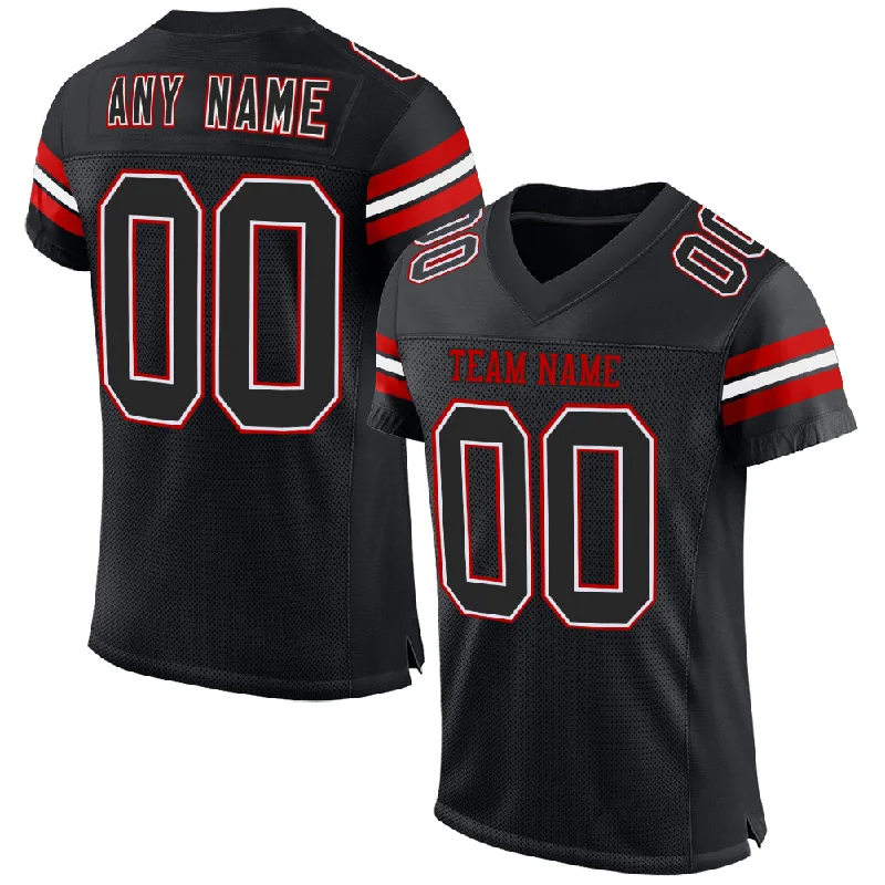 Custom soccer jersey for fan apparel-Custom Black White-Red Mesh Authentic Football Jersey