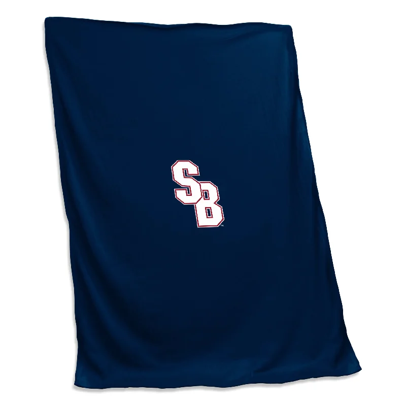 Custom team pillows for living rooms-Stony Brook Navy Screened Sweatshirt Blanket