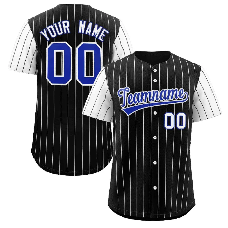 Personalized baseball jersey for school sports days-Custom Black Royal-White Stripe Fashion Raglan Sleeves Authentic Baseball Jersey