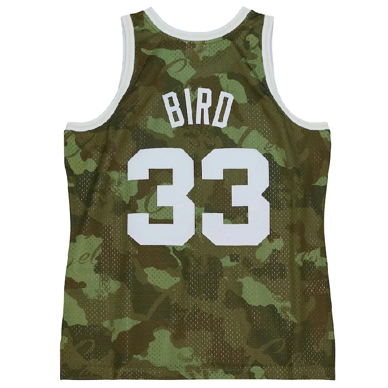 Personalized basketball jersey for end-of-season gifts-B.Celtics #33 Larry Bird Mitchell & Ness Unisex Hardwood Classics 1985-86 Ghost Green Swingman Jersey  Camo Stitched American Basketball Jersey