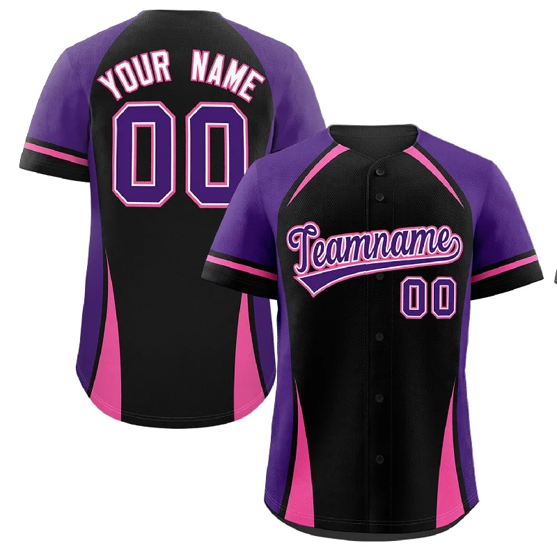 Custom-fit baseball jerseys for men and women-Custom Black Purple-Pink Personalized Color Block Authentic Baseball Jersey