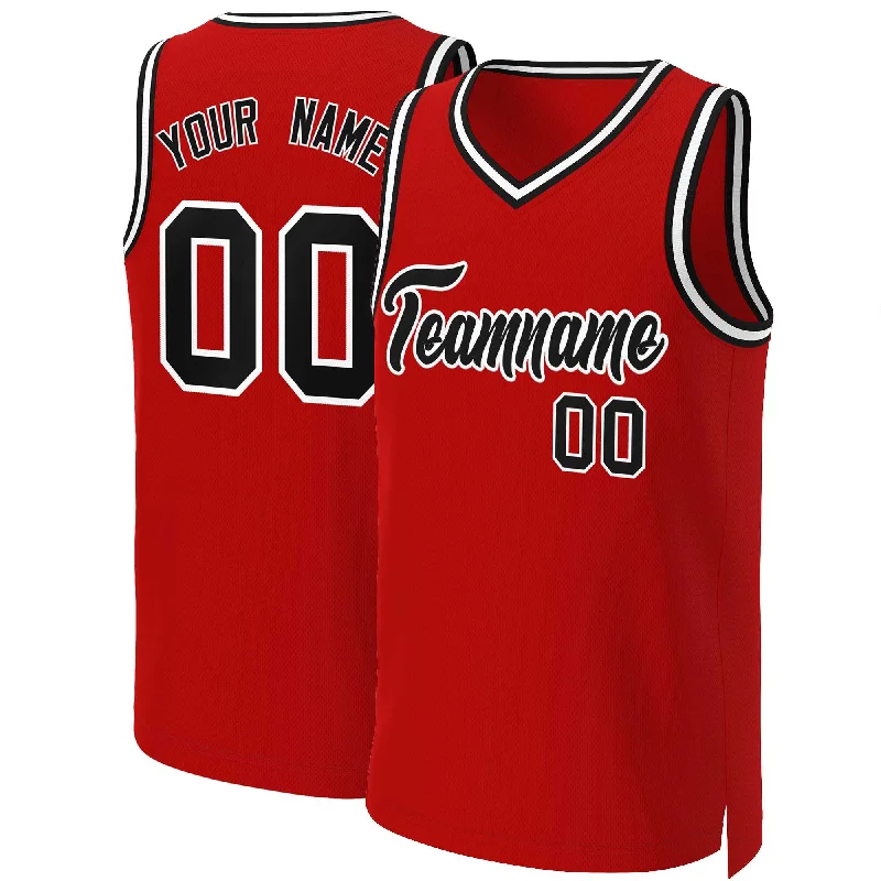 Personalized basketball jersey with name and number-Custom Red Black-White Classic Tops Basketball Jersey