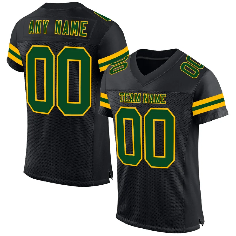 Personalized soccer jersey for special events-Custom Black Green-Gold Mesh Authentic Football Jersey