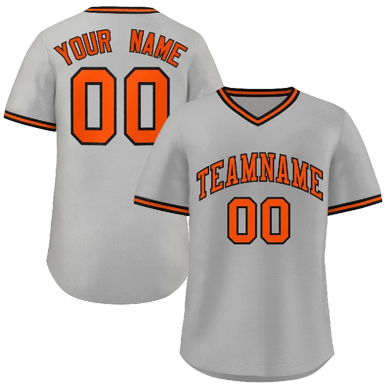 Custom baseball jersey for travel teams-Custom Gray Orange Classic Style Authentic Pullover Baseball Jersey