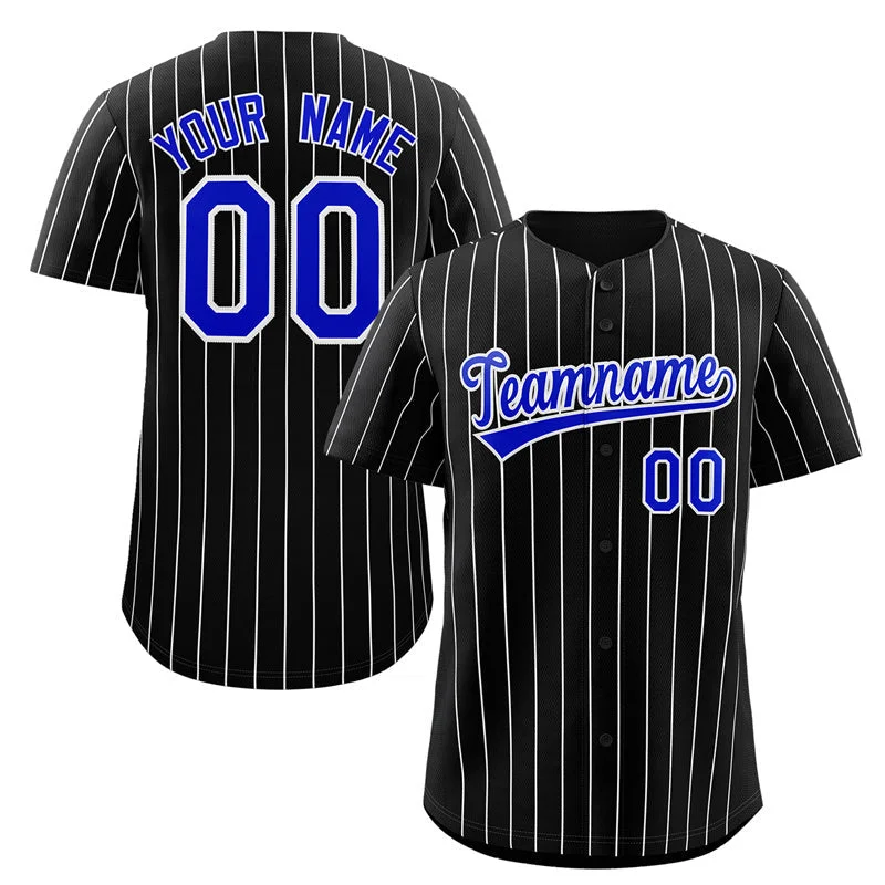 Baseball jersey with added durability for heavy play-Custom Black Royal-White Stripe Fashion Authentic Baseball Jersey