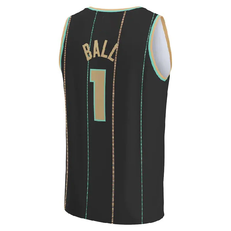 Personalized basketball jersey with team slogans-C.Hornets #1 LaMelo Ball Fanatics Branded 2022-23 Fastbreak Jersey City Edition Black Stitched American Basketball Jersey