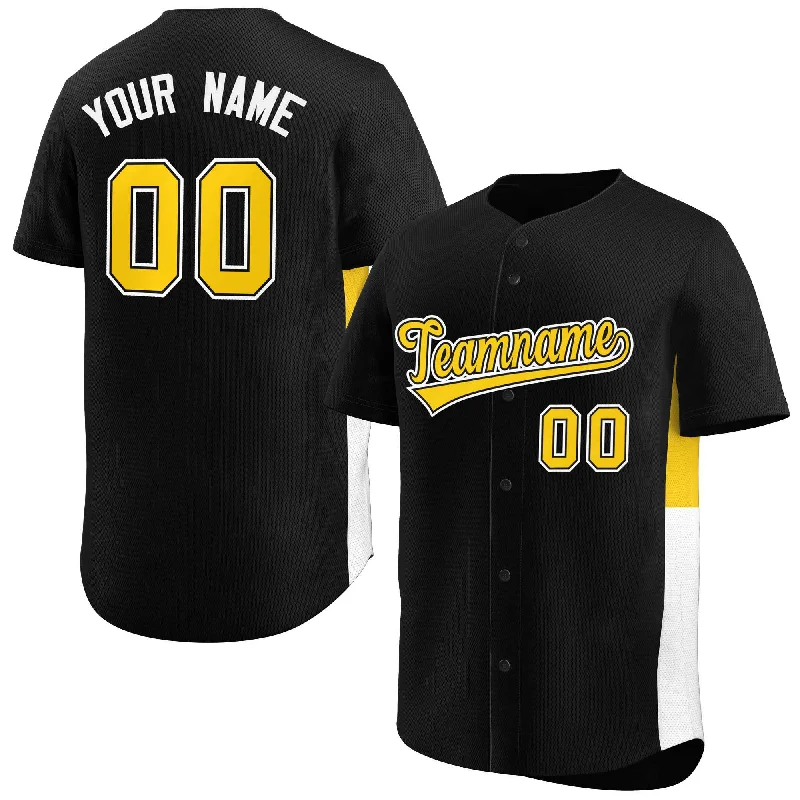 Baseball jersey with player name and team number-Custom Black Yellow-White Personalized Side Two-Tone Design Authentic Baseball Jersey