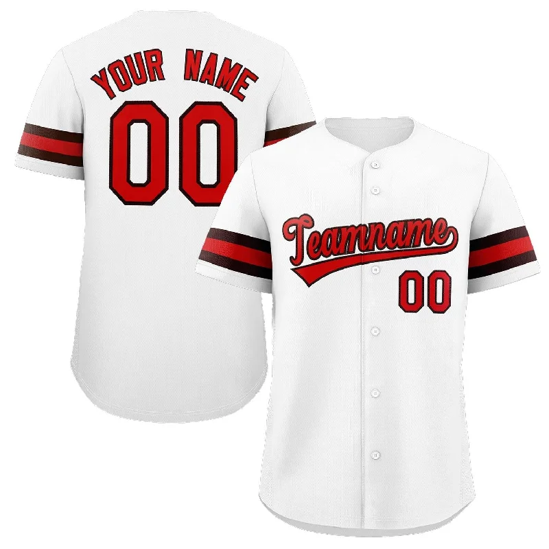 Custom baseball jersey for fundraising sports events-Custom White Red-Brown Classic Style Authentic Baseball Jersey