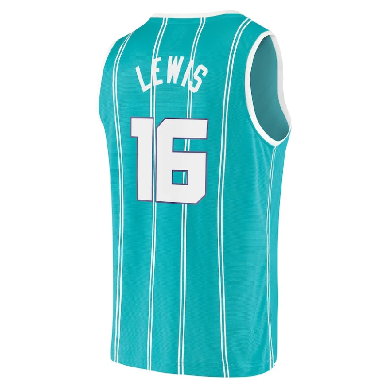 Custom basketball jersey with player details on the back-C.Hornets #16 Scottie Lewis Fanatics Branded 2021-22 Fast Break Replica Jersey Icon Edition Teal Stitched American Basketball Jersey