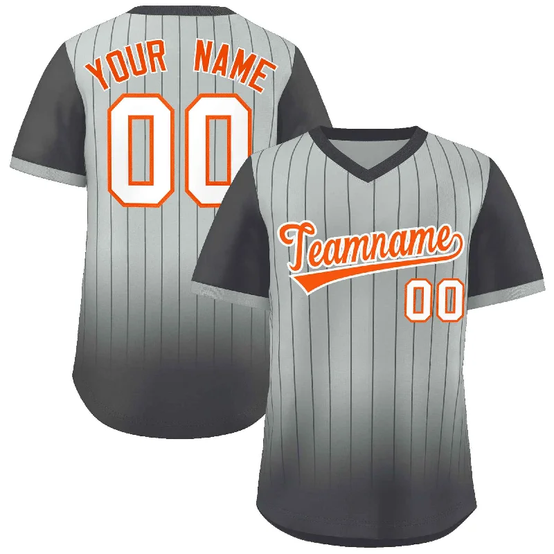 Baseball jersey with full-sleeve design for colder weather-Custom Gray Dark Gray-White Gradient Fashion Authentic Pullover Pinstripe Baseball Jersey