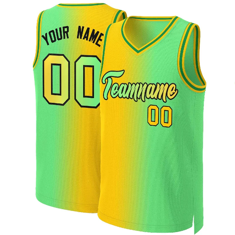 Basketball jersey with player number and sponsor logo-Custom Yellow Neon Green-Black Gradient Fashion Tops Basketball Jersey