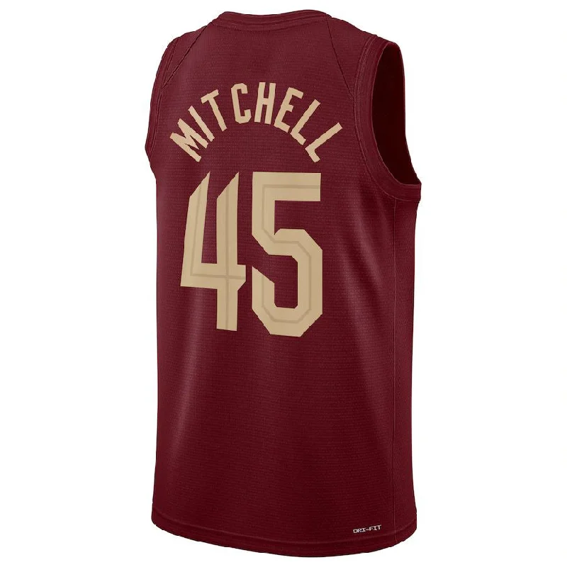 Basketball jersey with elastic waistband for comfort-C.Cavaliers #45 Donovan Mitchell Unisex 2022-23 Swingman Jersey Icon Edition Burgundy Stitched American Basketball Jersey