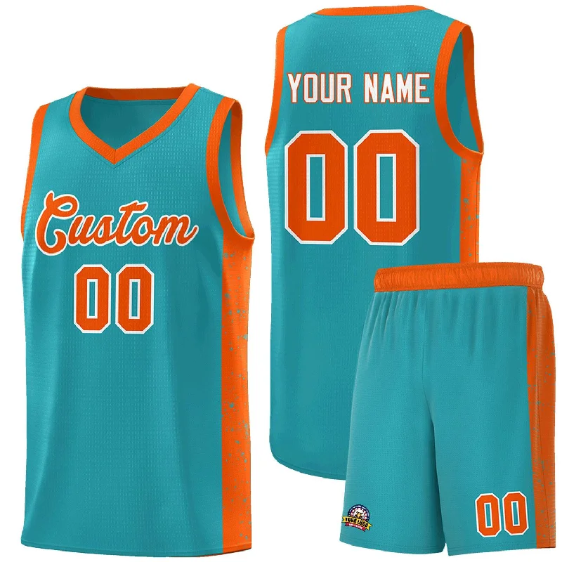 Custom basketball jersey for senior night and graduations-Custom Aqua Orange-White Side Splash Sports Uniform Basketball Jersey