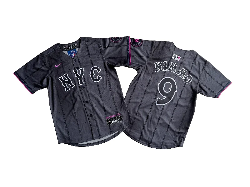 Personalized baseball jersey with player-specific logos-KID Youth New York Mets Brandon Nimmo #9 Graphite 2024 City Connect Limited Player Jersey